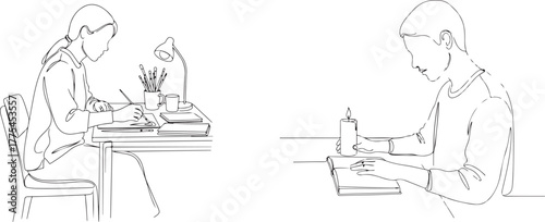 Meditation Yoga Line Art | Minimal Woman in Lotus Pose | Wellness Outline, Generative Ai