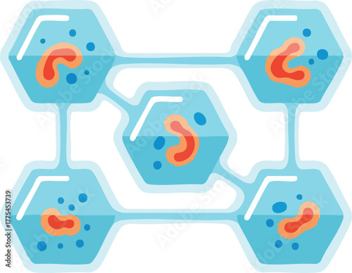 Abstract of cells in a network, scientific and medical theme.