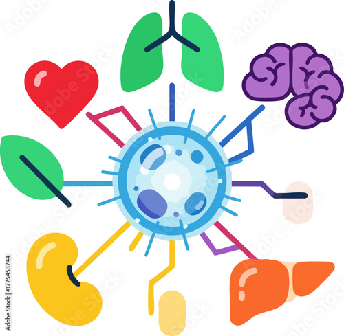 Abstract of human organs connected to a central element.