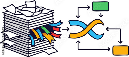 Abstract of data flowing from papers to processing elements.