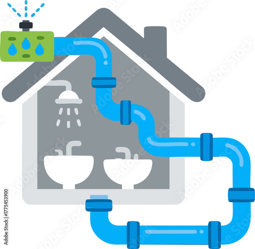 of a house with plumbing pipes connecting to sinks and a shower.