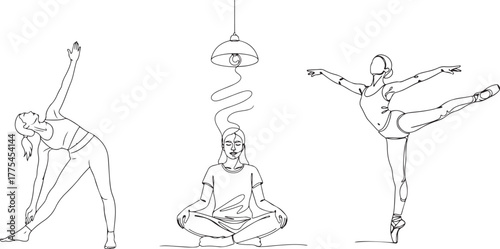 Meditation Yoga Line Art | Minimal Woman in Lotus Pose | Wellness Outline, Generative Ai