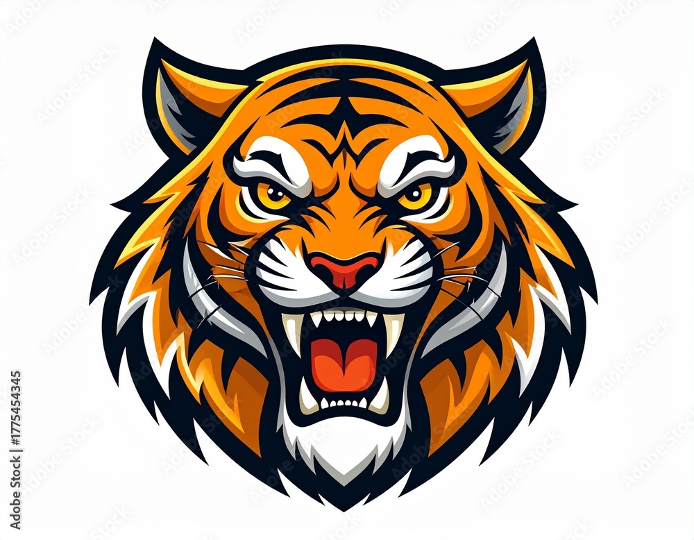 Obraz premium Tiger logo. Angry tiger roar vector art isolated on white background, vector 