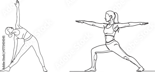 Minimal Yoga Woman Line Art | Relaxing Pose and Mindful Stretch Illustration, Generative Ai