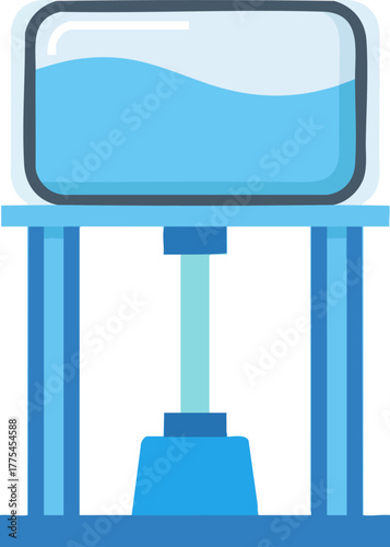 A blue water dispenser with a full bottle and a faucet.