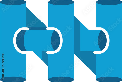 Abstract of blue pipes forming a connected design.