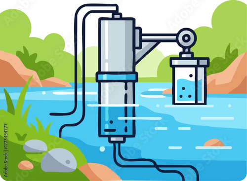 Flat of a water filtration system by a lake.