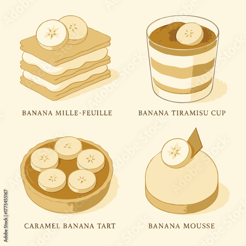 Set of colorful cartoon cakes and pastries vector illustration with sweet desserts and bakery icons