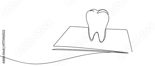 Teeth are placed on the document, one continuous line. Minimalist simple linear style. Vector outline illustration Editable stroke.