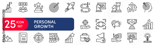 Personal growth set of web icons in line style. vector illustration concept relate to success, growth, personal, business, concept, vector, set, goal, outline, human, process
