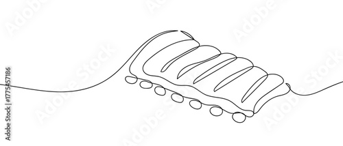 One continuous strip of rib steak Minimalist simple linear style. Vector outline illustration Editable stroke.