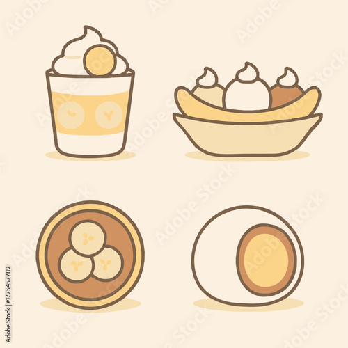 Set of cake and coffee vector icons with dessert and breakfast elements