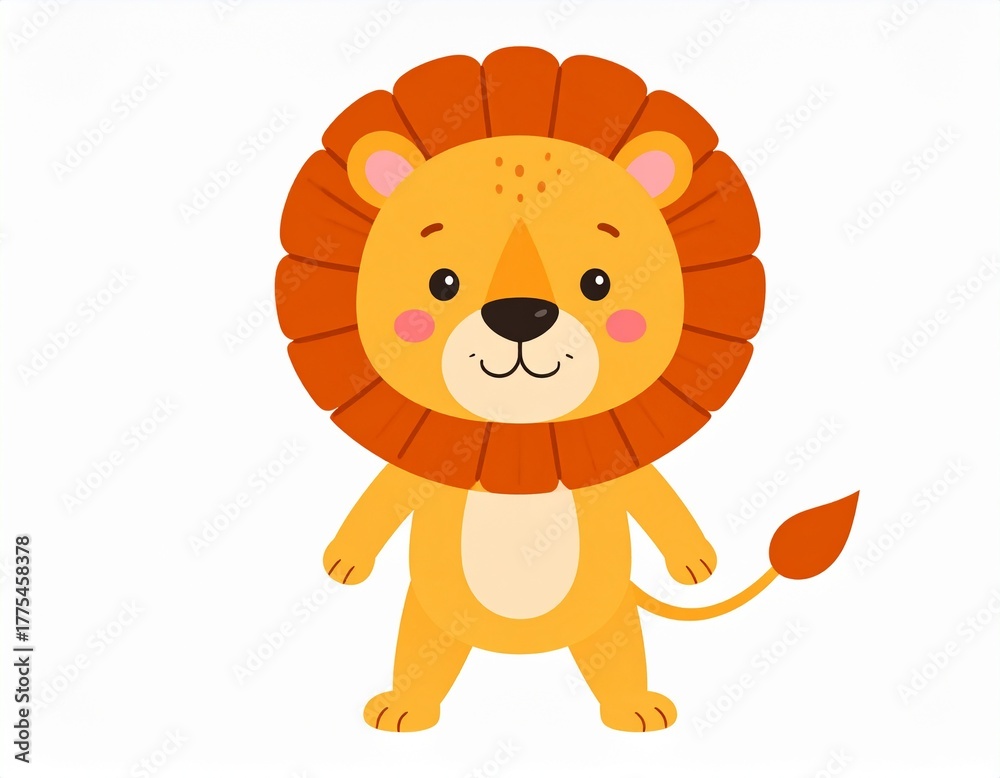 Fototapeta premium _Cute cartoon lion isolated on white background. Baby lion smiling. Vector illustratio