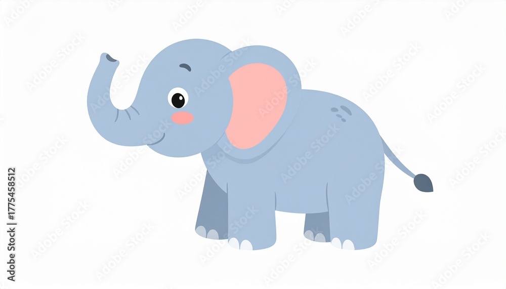 Fototapeta premium Cute cartoon elephant isolated on white background. Side view. Vector illustration. 