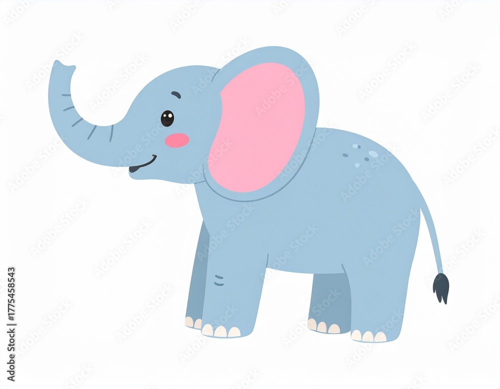 Naklejka premium Cute cartoon elephant isolated on white background. Side view. Vector illustration. 