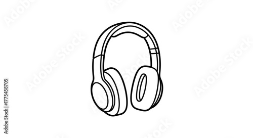 A simple black outline illustration of over-ear headphones for listening to music or audio, isolated on a white background.
