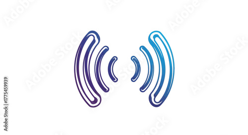 A gradient blue and purple sound wave icon on a white background with a minimalist design style.
