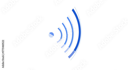 A blue Wi-Fi symbol with radiating curved lines on a white background, conveying connectivity and technology.