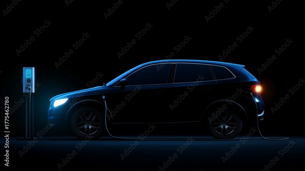 Fototapeta premium EV Electric car silhouette 