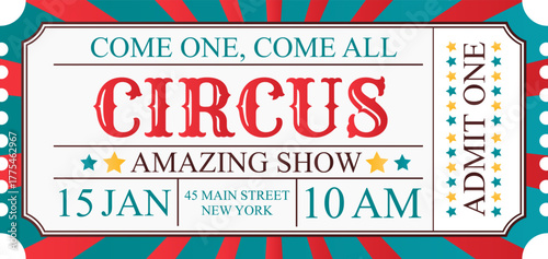 Vector template of a Circus Ticket for one person in a vintage style.