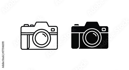 Two camera icons, one outlined and one solid black, side by side.
