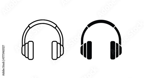 Headphones Icon Set in Outline and Solid Styles