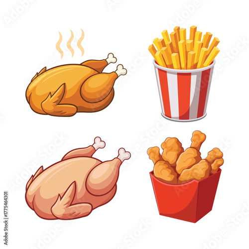 Delicious fried chicken and french fries meal illustration