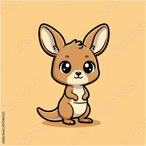 A sweet and adorable baby kangaroo character design, an isolated vector illustration in a cute cartoon style