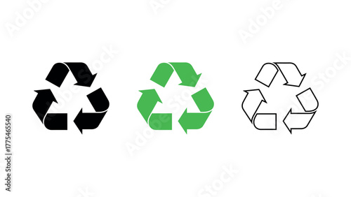 Three recycling symbols in different styles icon logo