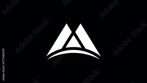 White abstract letter A logo with curved base symbol