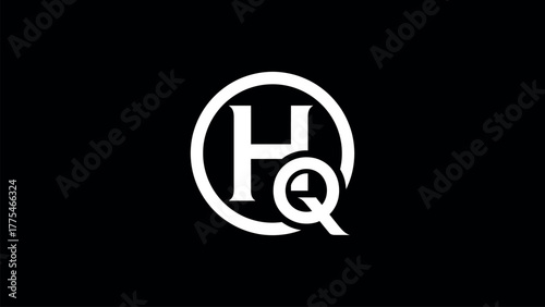 White HQ Monogram in Circle on Black Background logo