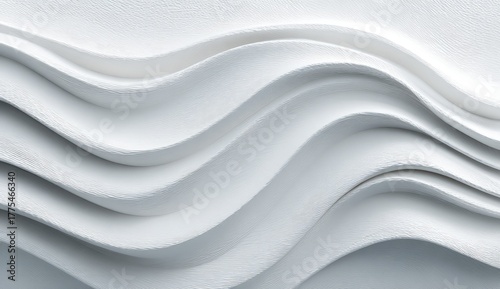 White layered wavy design, 3D sculpted, abstract, textured, light and shadow