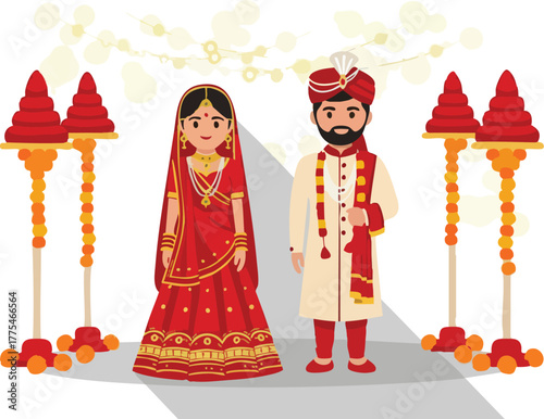 Traditional Indian Wedding Couple in Ceremonial Attire.