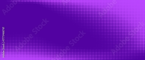 Purple halftone pattern. Retro comic gradient background. Violet pixelated dotted texture overlay. Cartoon pop art faded gradient pattern. Vector backdrop for poster, banner, advertisement
