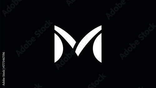 White Stylized Letter M Logo on Black Background symbol