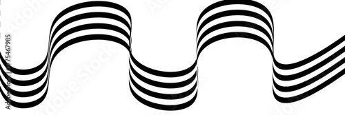 Curly ribbon of black parallel lines on a white background. Universal swirl pattern. Vector background in retro style. Abstract hair. Threads