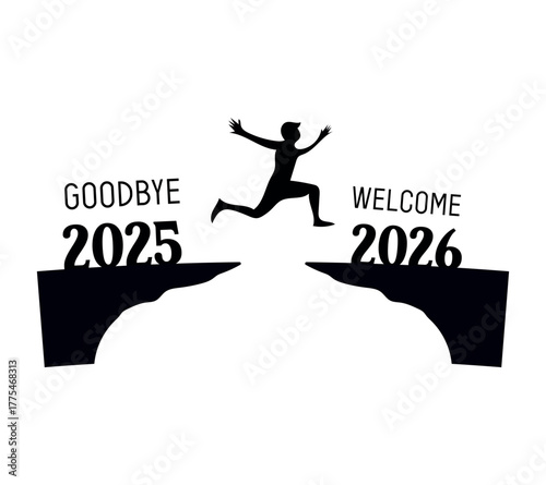 Person leaping from 2025 to 2026 symbolizing new year transition
