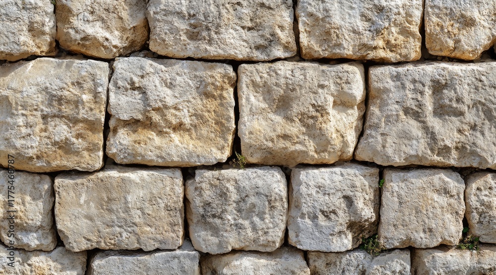 Obraz premium Beige stone wall, close-up (1)