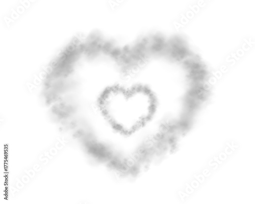 Realistic grey smoke heart or haze. Magic fog, vapor