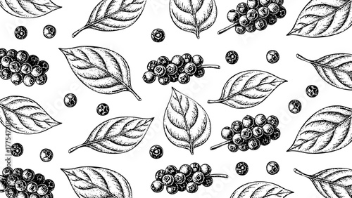 Wooden Engraving Black Pepper in White Background