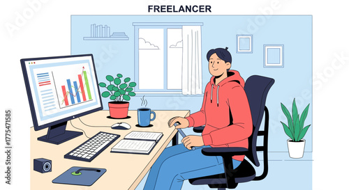 Young Professional Working From Home Illustrating Modern Freelance Lifestyle Concept