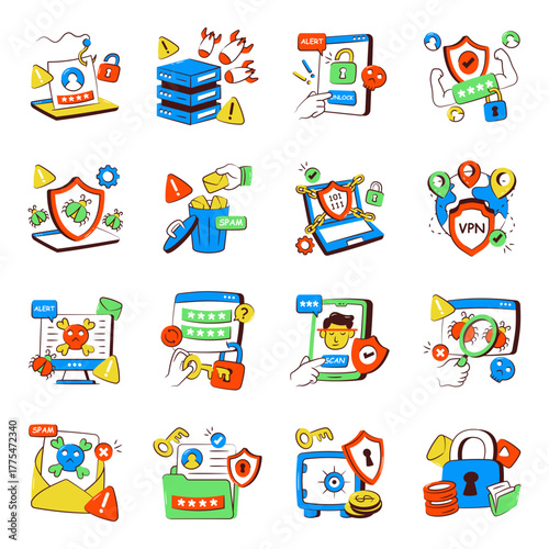 Set of Protection Doodle Icons
