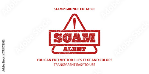 Scam alert Stamp Label Preview, Editable Vector Stamp Grunge