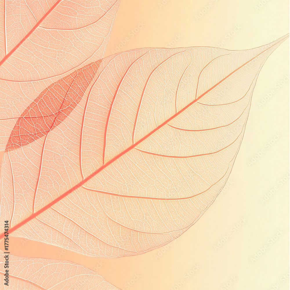 Obraz premium Delicate Peach Leaf Vein Detail on Soft Gradient Background for Nature and Design Projects