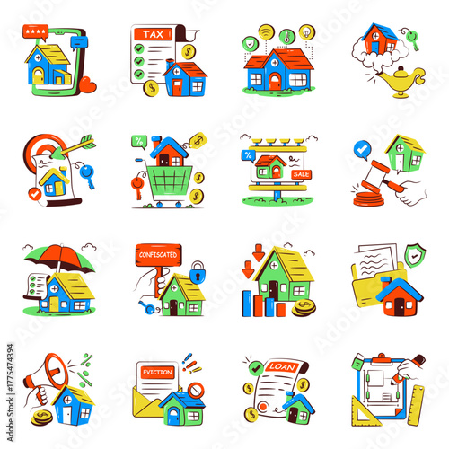 Set of Real Estate Doodle Icons
