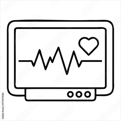Simple line art icon of a medical monitor displaying a heartbeat and ekg line