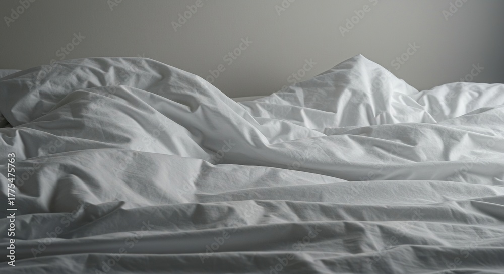 custom made wallpaper toronto digitalA wide shot of deeply wrinkled white bedding and sheets, resembling mountains and valleys in a stark, comfortable landscape ,linen ,pattern ,landscape