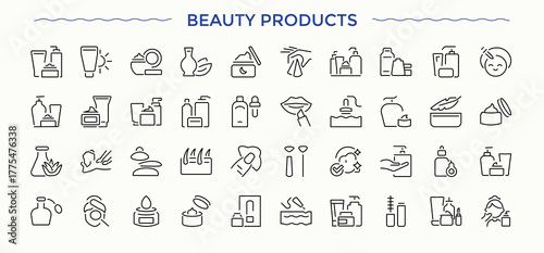 Beauty Products icon set. Parlour isolated icons. Simple line vector icons. Cosmetic simple icon set. Vector illustration in modern line style.