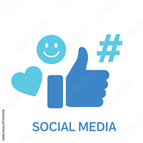 Vector illustration of social media concept a thumbs up, heart, smiley face, and hashtag are grouped together, represents online interaction and connection
