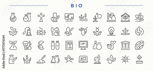 Bio linear icon set. Isolated icons. Pictogram and infographic. Biology linear icon set. Pictograms of biology, scientific, chemistry, technology, research, chemical, laboratory and more.